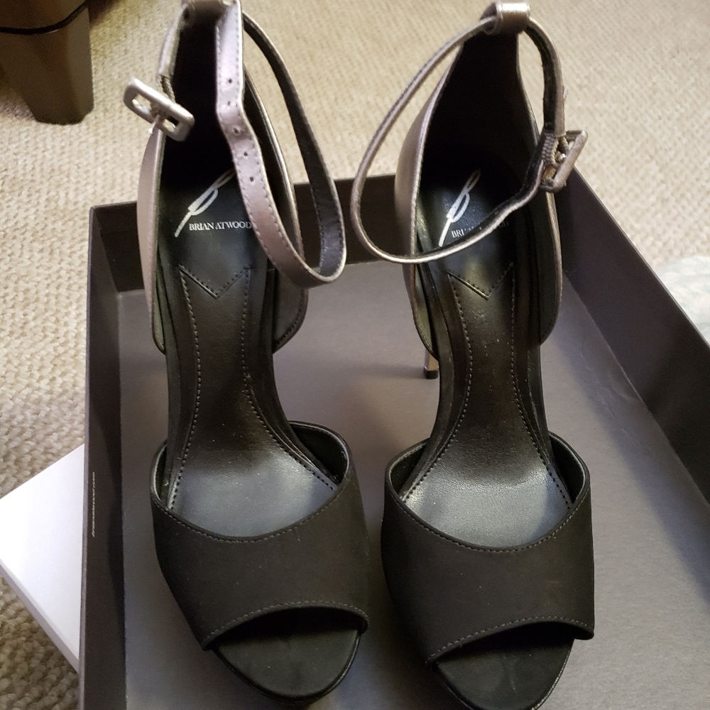 Brian Atwood Suede and Leather peeptoe pumps